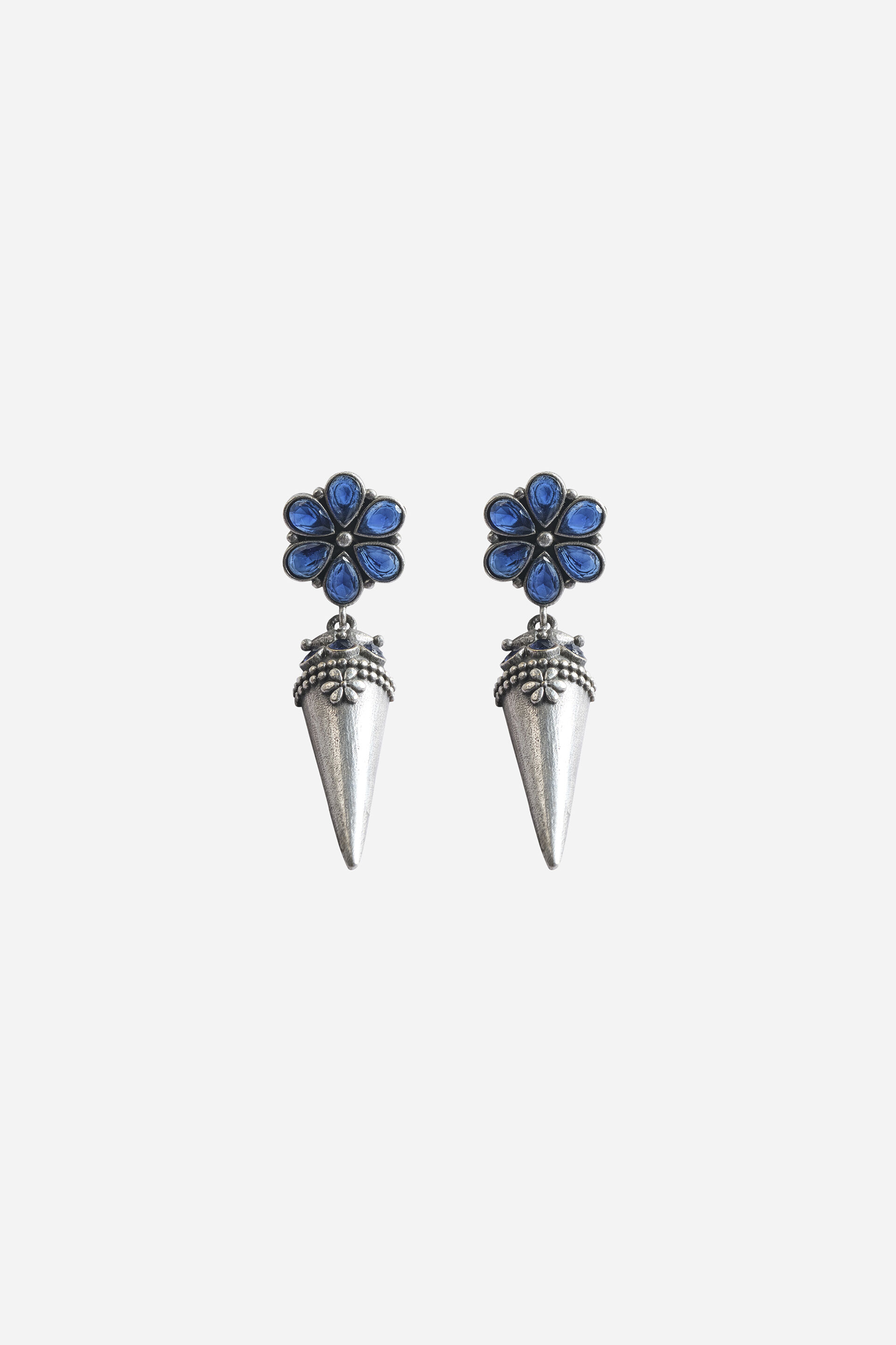 Blue Floral Spike Earrings